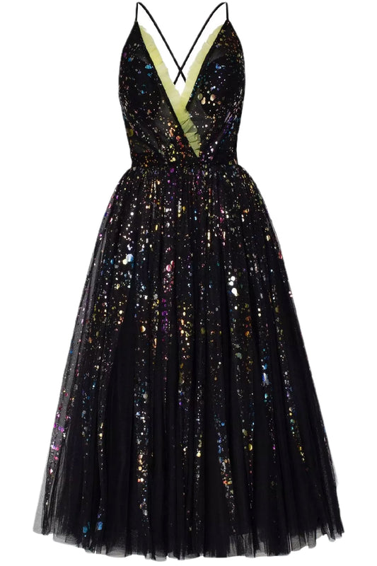 MIDI DRESS WITH TULLE FRILL DETAIL