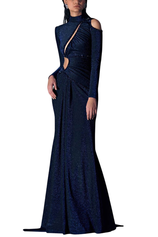 MIDNIGHT BLUE BEJEWELED GLITTERY GOWN