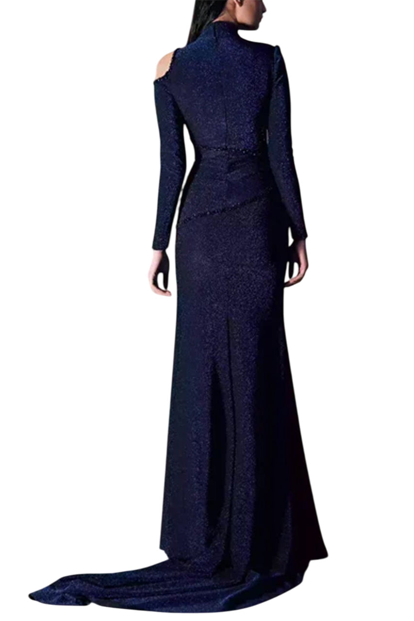 MIDNIGHT BLUE BEJEWELED GLITTERY GOWN