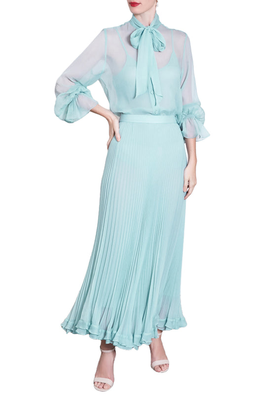MINT CHIFFON PLEATED SKIRT