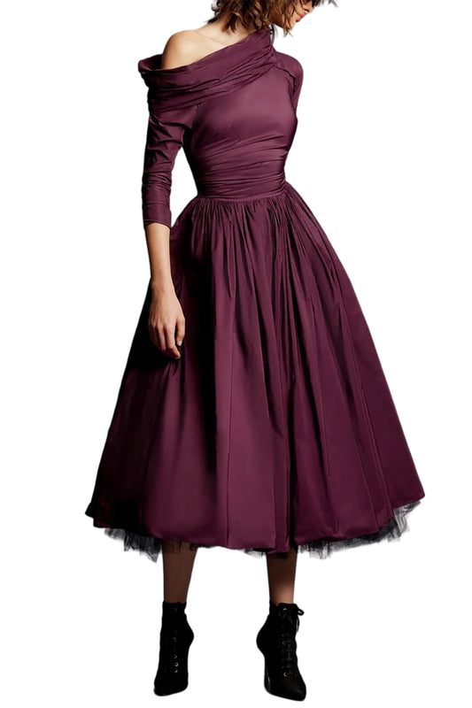 MONA TAFFETA DROP SHOULDER MIDI DRESS