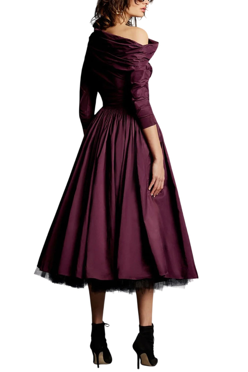 MONA TAFFETA DROP SHOULDER MIDI DRESS