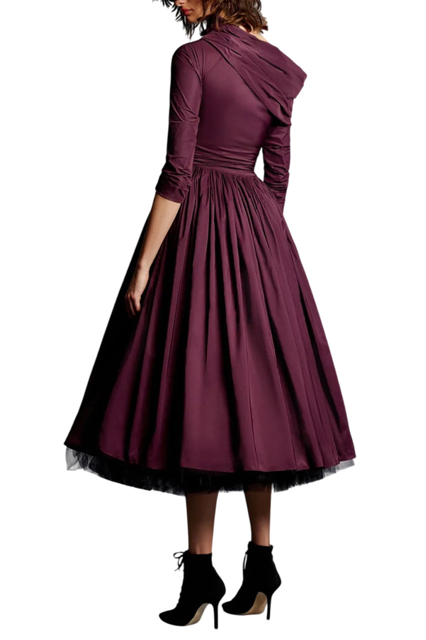 MONA TAFFETA DROP SHOULDER MIDI DRESS