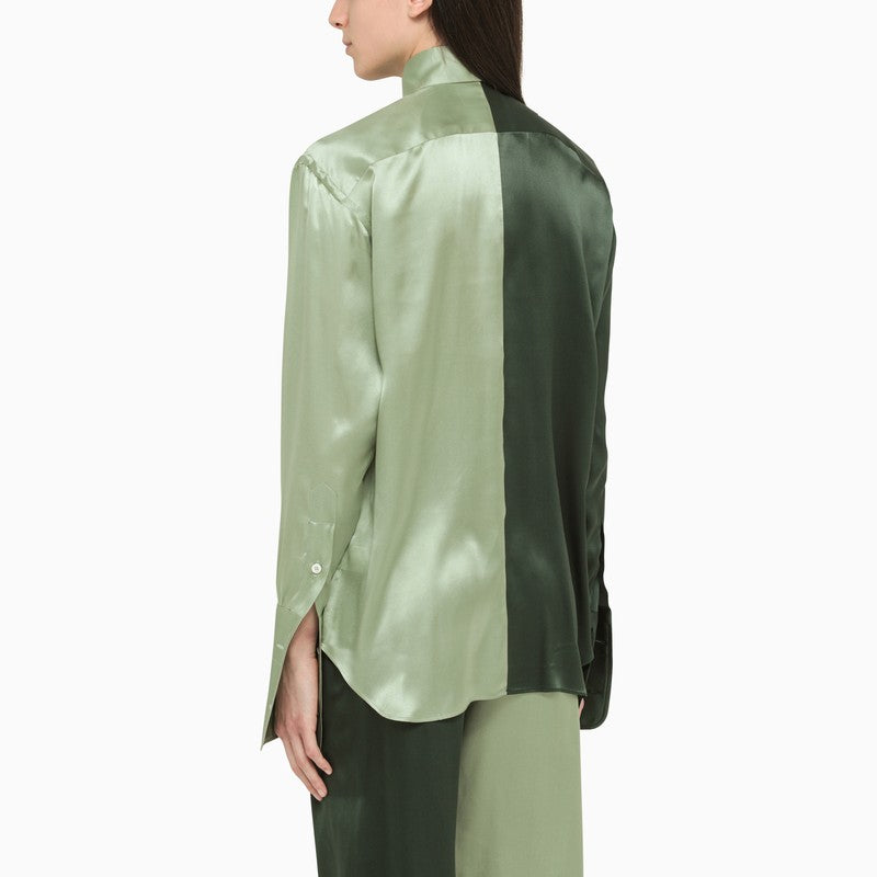 Green silk colour-block shirt