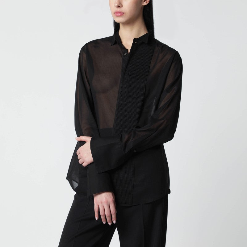 Black micro-pleated shirt