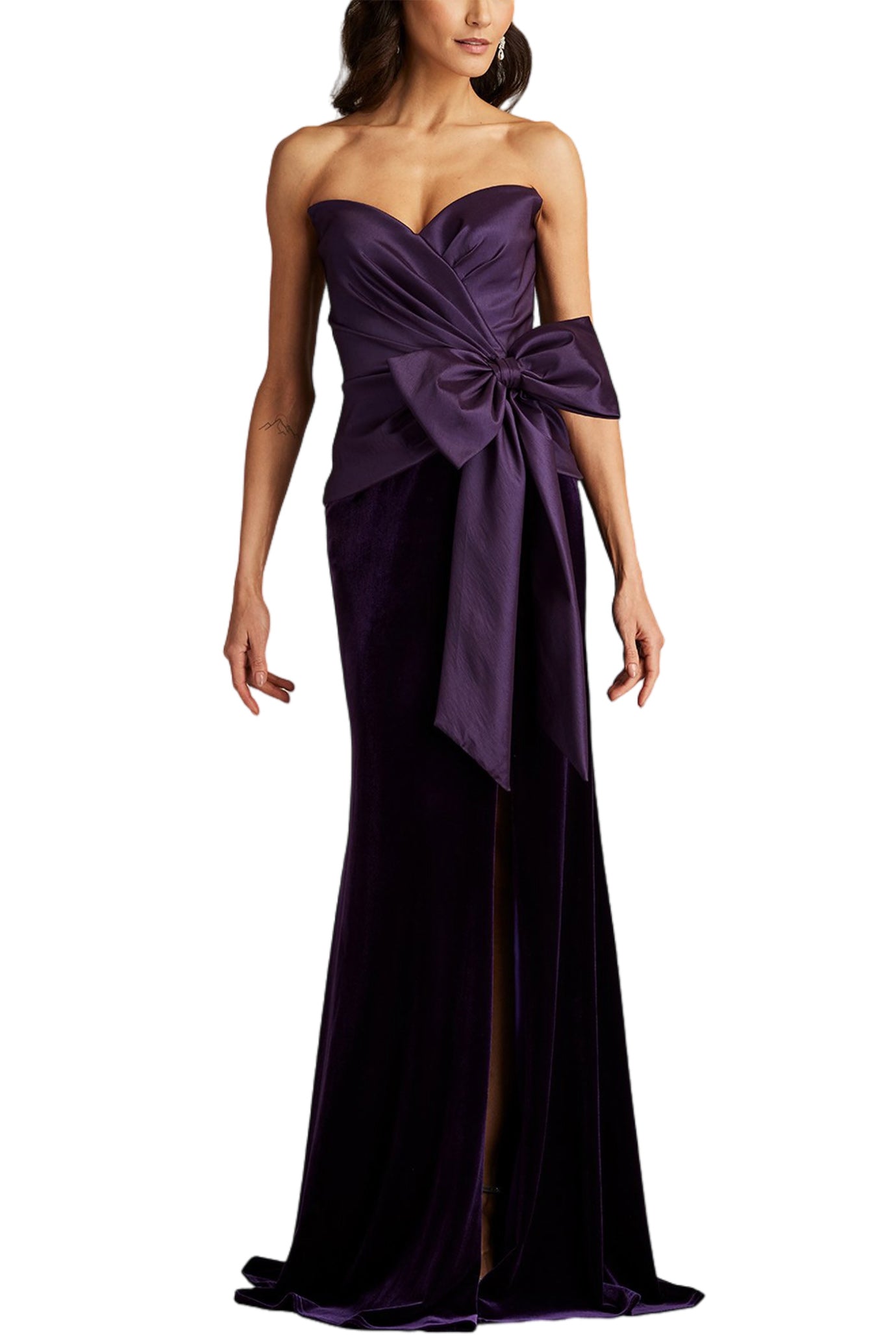 NIMUE STRAPLESS DRAPED BOW GOWN
