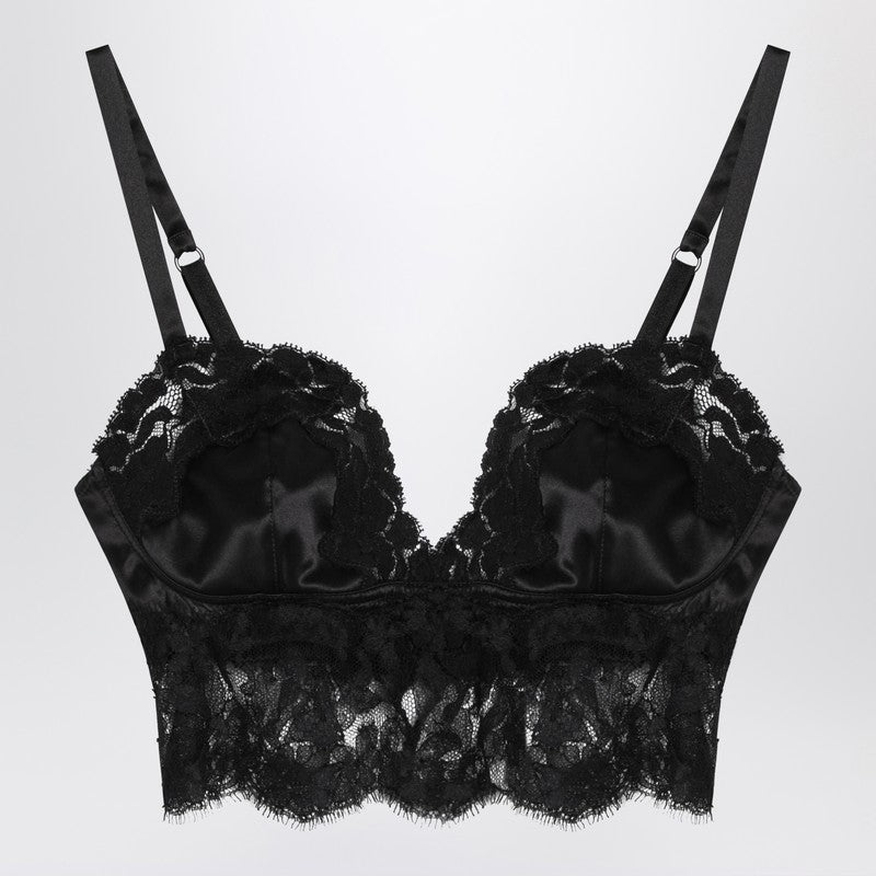 Black Bralette Top In Silk Satin And Lace