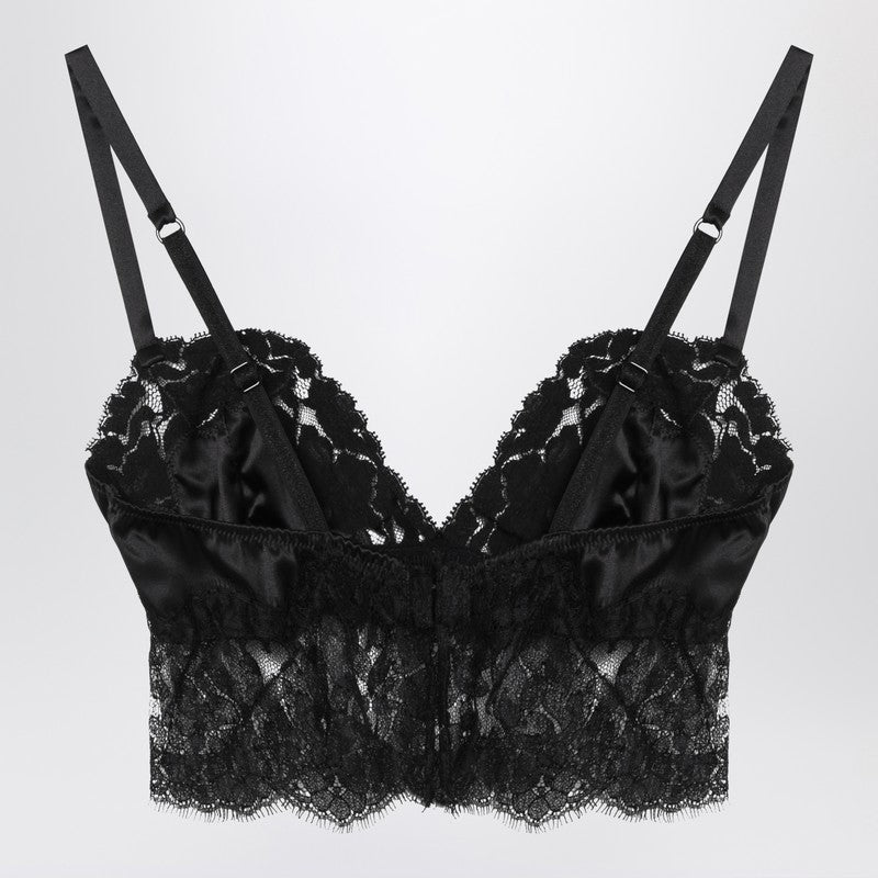 Black Bralette Top In Silk Satin And Lace