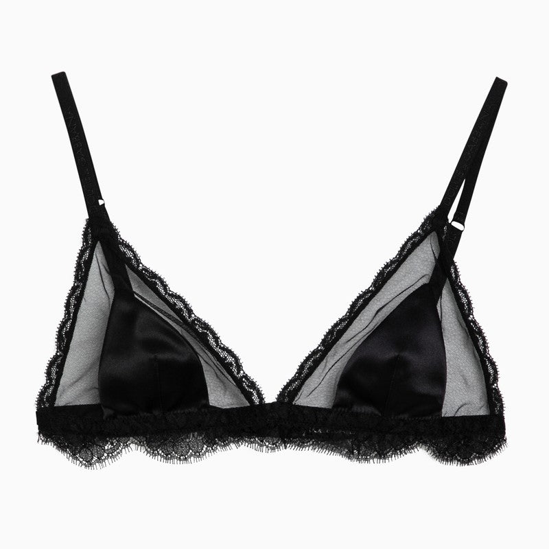 Black silk satin and lace bra