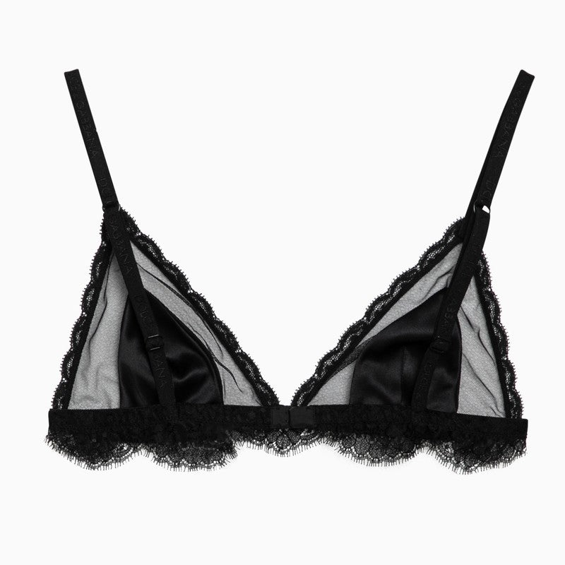Black silk satin and lace bra