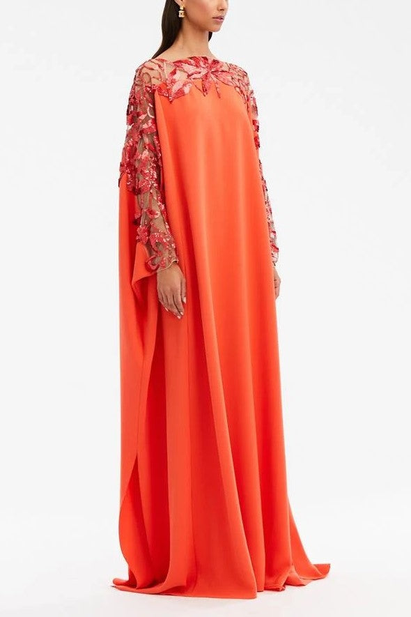 SEQUIN EMBROIDERED ILLUSION NECK & SLEEVE CAFTAN