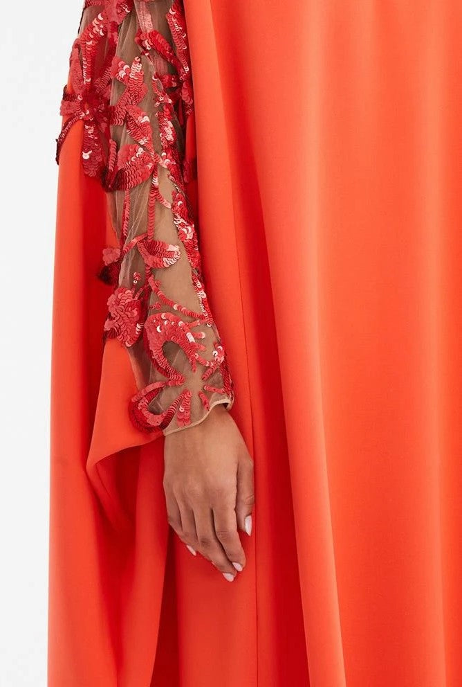 SEQUIN EMBROIDERED ILLUSION NECK & SLEEVE CAFTAN