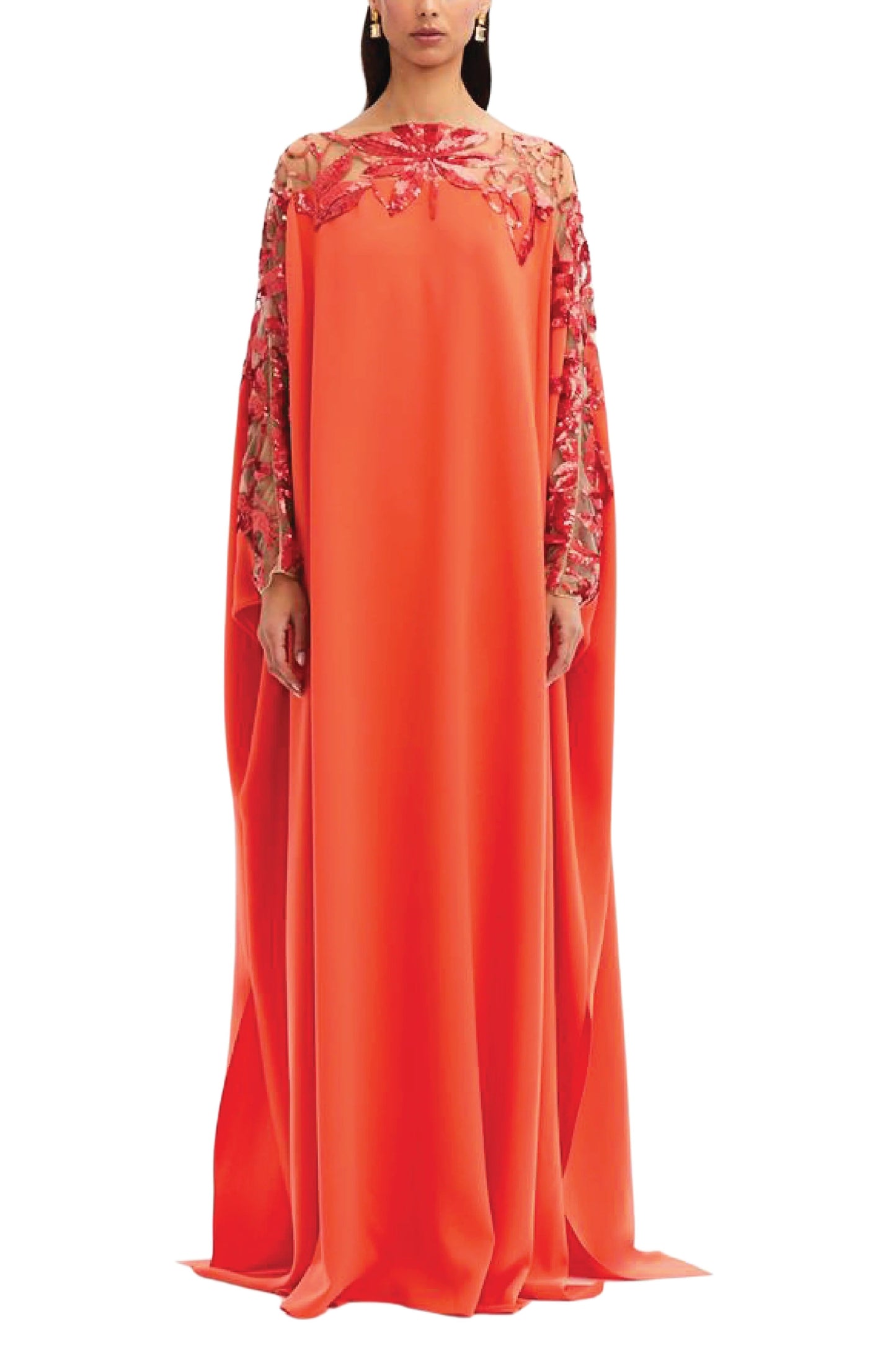 PUL İŞLEMELİ İLLÜSYON YAKA VE KOL KAFTAN