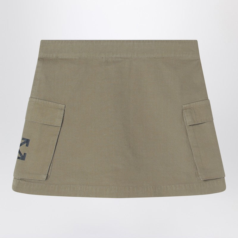 Khaki Cotton Zip Skirt