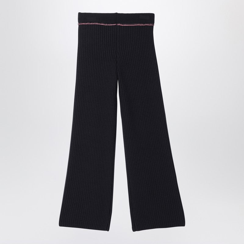 Black Ribbed Trousers With Logo