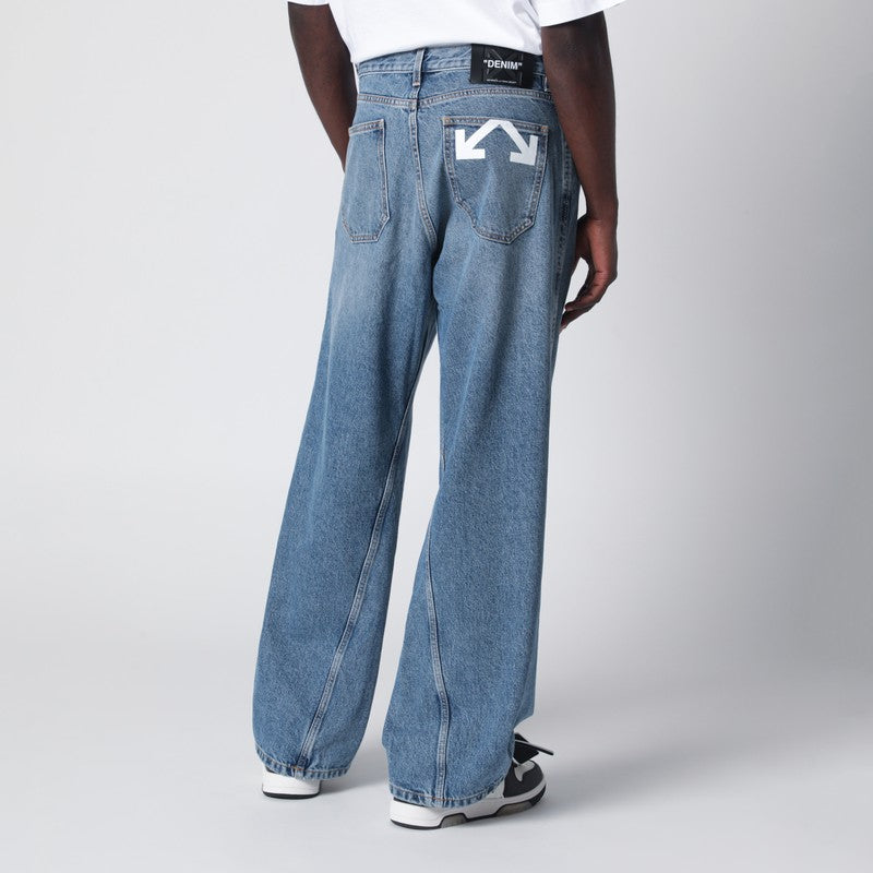 Wide-leg light blue jeans with logo