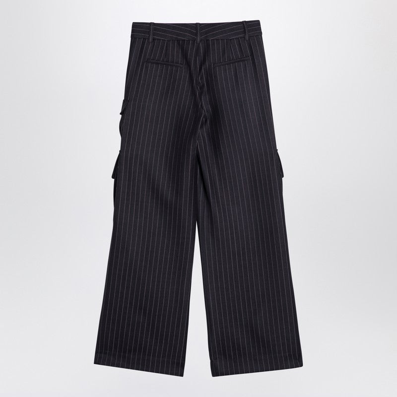 Wide Grey Pinstripe Cargo Trousers
