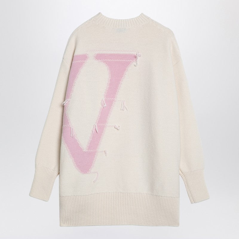 Cream/Pink Over Sweater In Wool