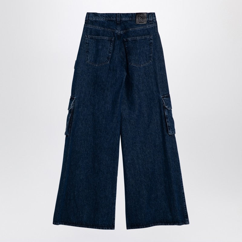 Blue Wide Cargo Denim Jeans