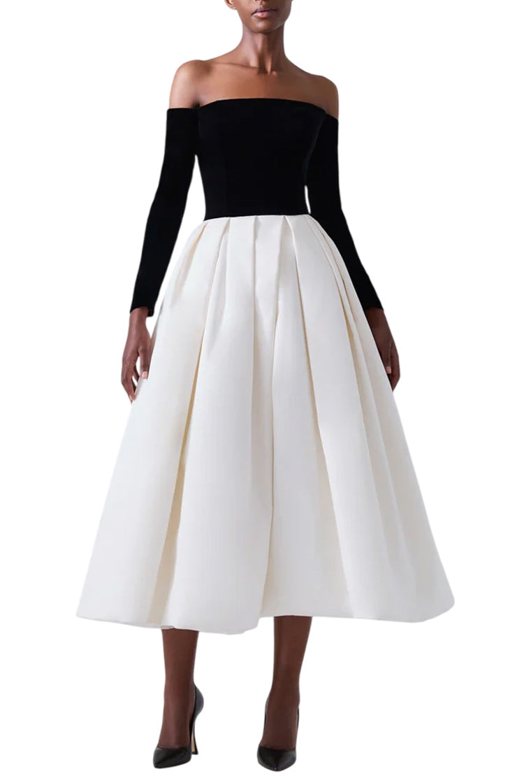 OFF-THE-SHOULDER COMBO MIDI DRESS