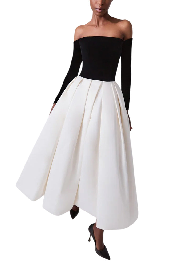 OFF-THE-SHOULDER COMBO MIDI DRESS