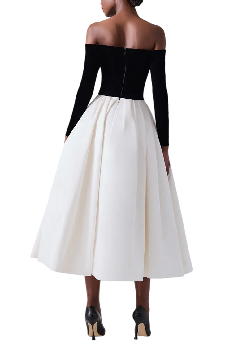 OFF-THE-SHOULDER COMBO MIDI DRESS