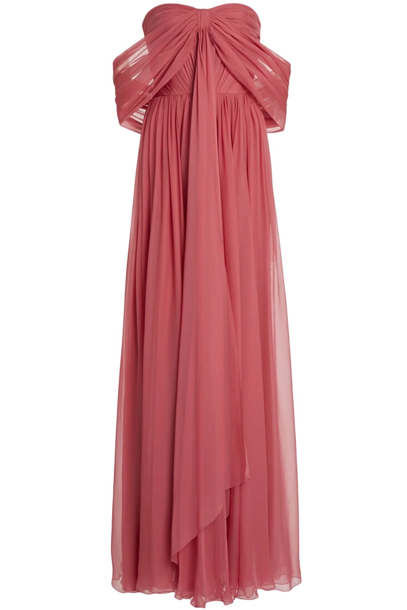 OFF-THE-SHOULDER SILK CHIFFON MAXI DRESS