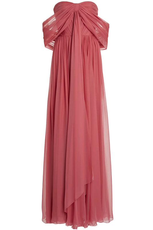 OFF-THE-SHOULDER SILK CHIFFON MAXI DRESS