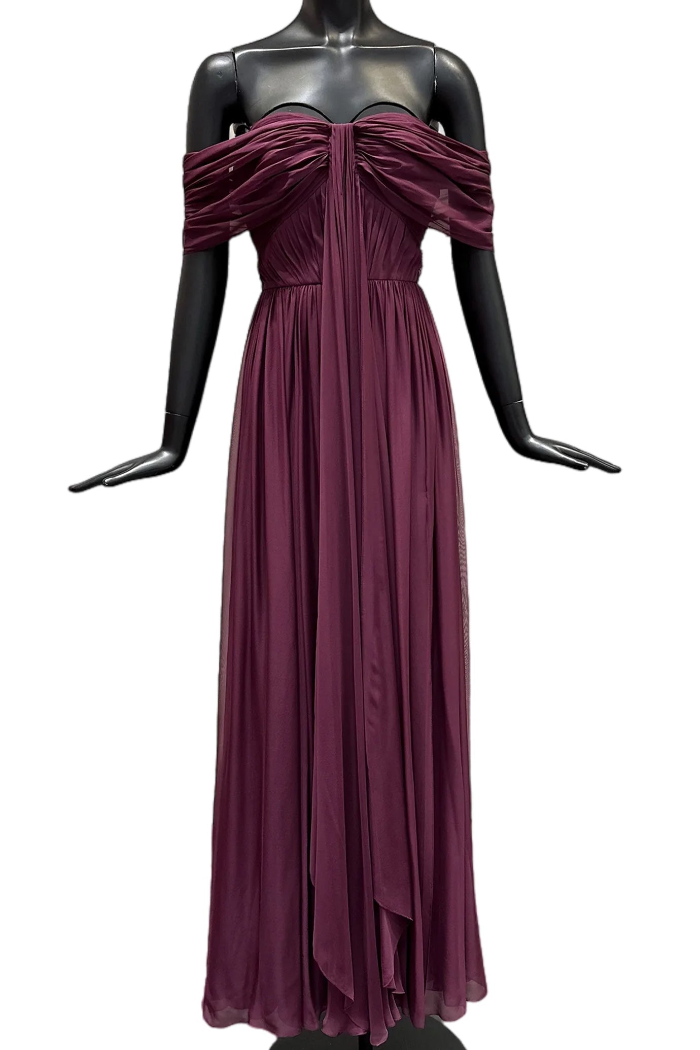 OFF-THE-SHOULDER SILK CHIFFON MAXI DRESS