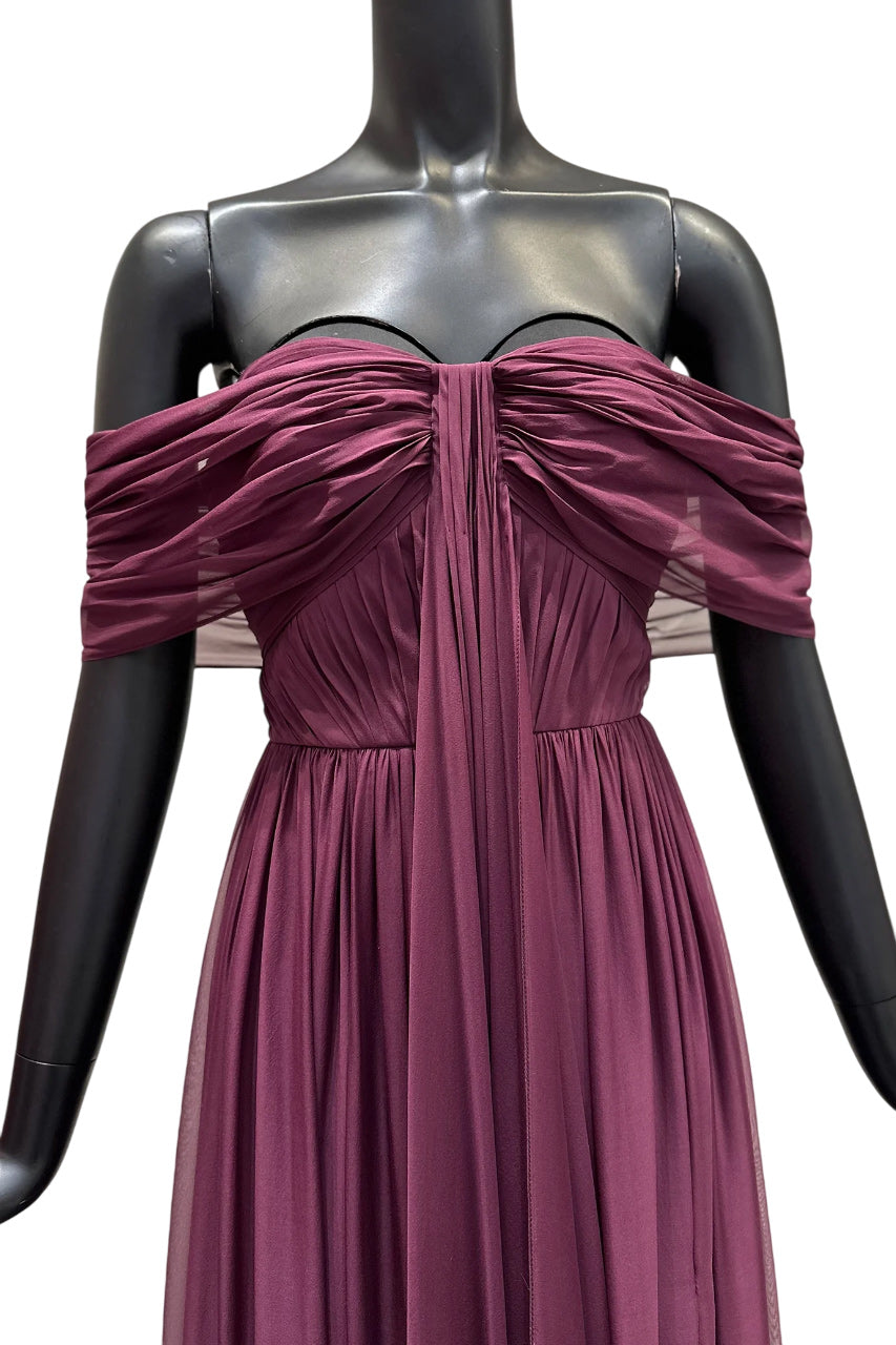 OFF-THE-SHOULDER SILK CHIFFON MAXI DRESS