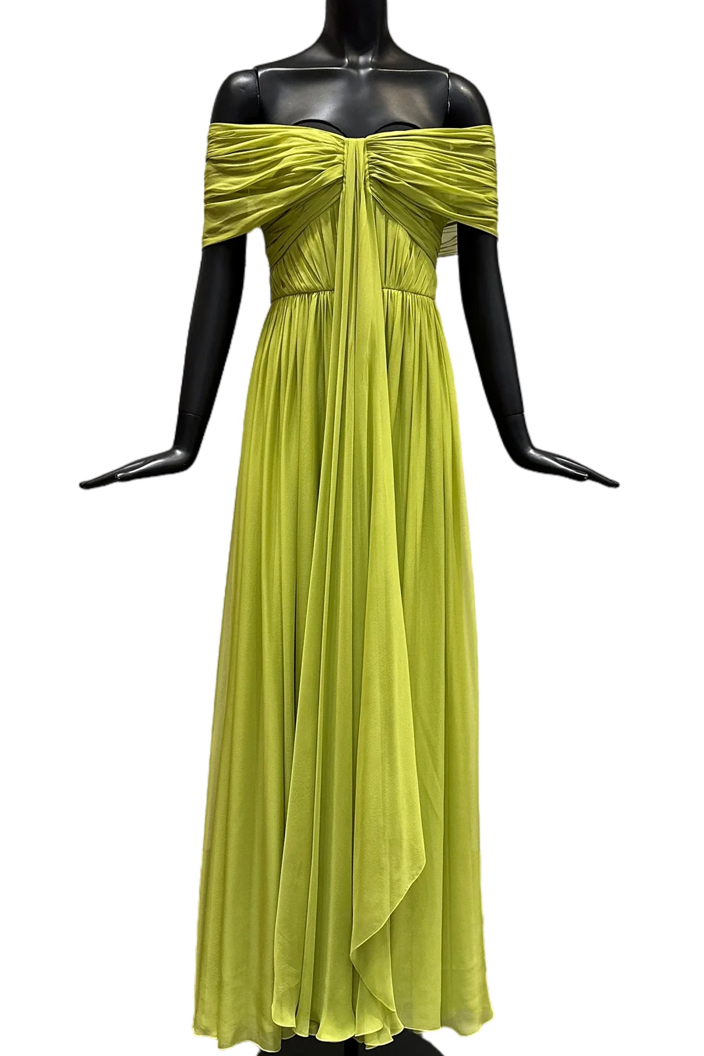 OFF-THE-SHOULDER SILK CHIFFON MAXI DRESS