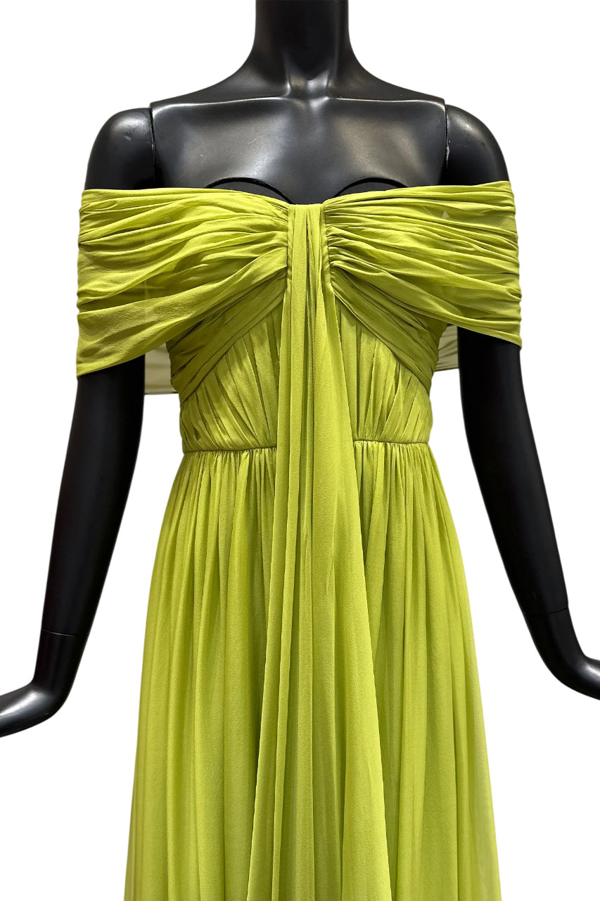 OFF-THE-SHOULDER SILK CHIFFON MAXI DRESS