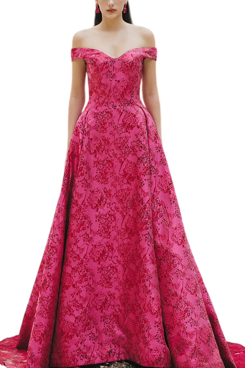 OFF SHOULDER FLORAL PATTERN FULL DRESS