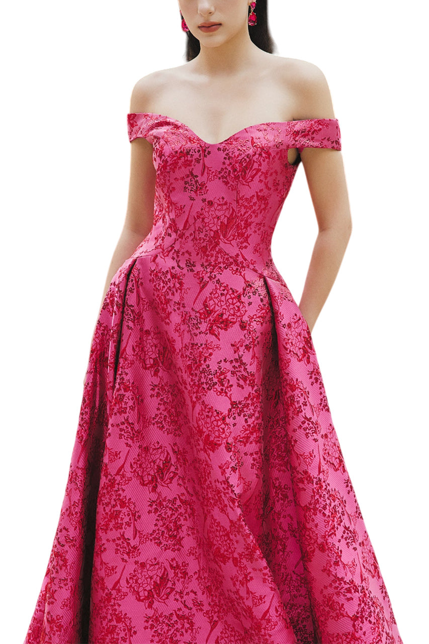 OFF SHOULDER FLORAL PATTERN FULL DRESS
