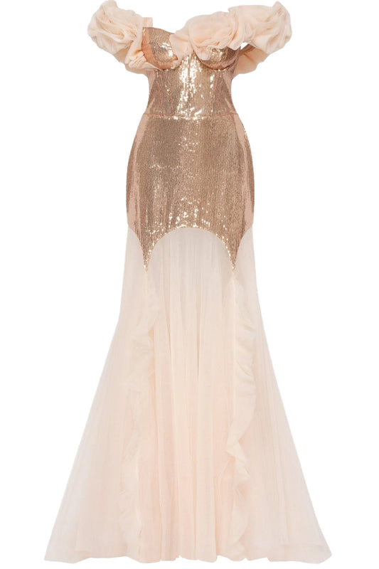 OFF SHOULDER SEQUIN GOWN