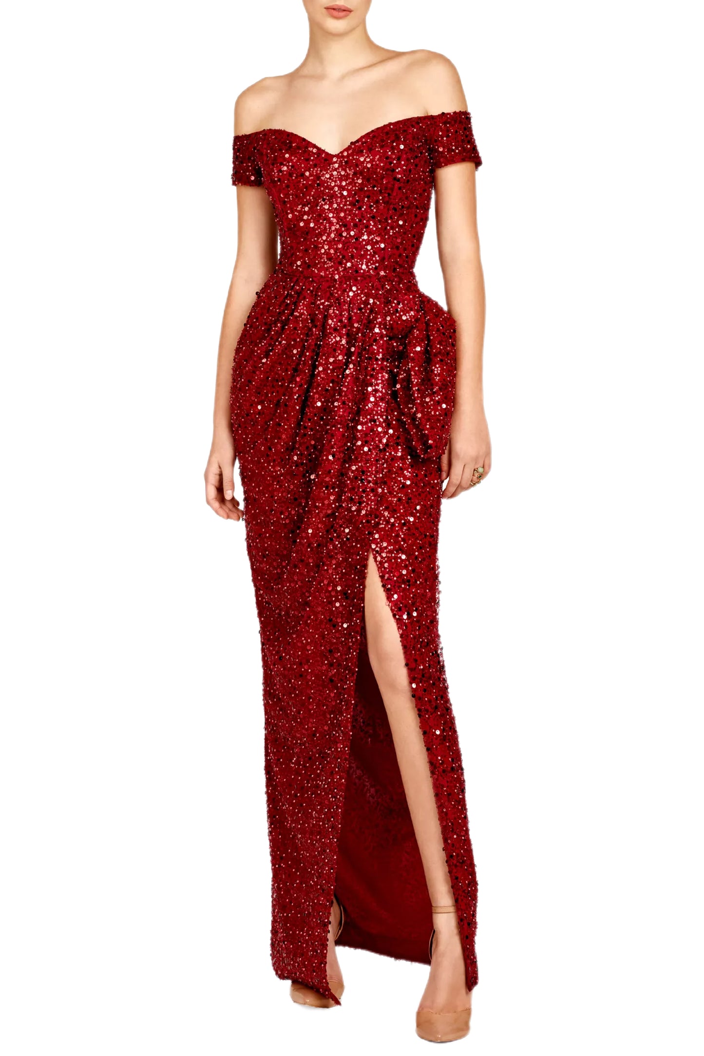 OFF SHOULDER SEQUIN GOWN