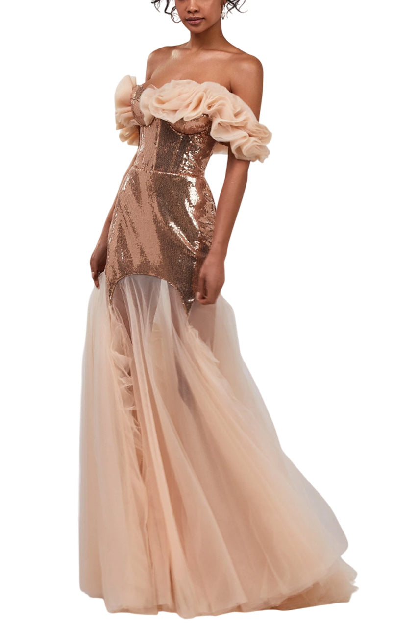 OFF SHOULDER SEQUIN GOWN