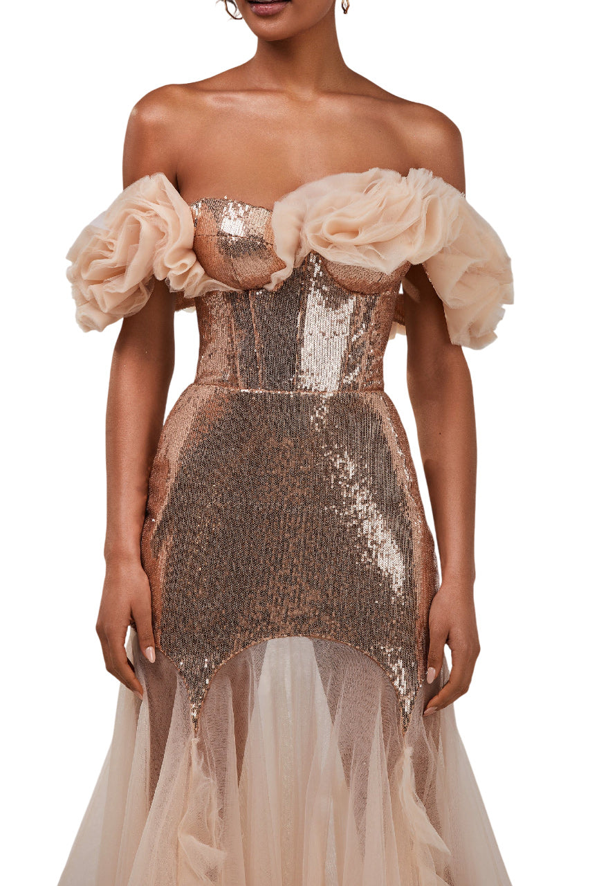 OFF SHOULDER SEQUIN GOWN