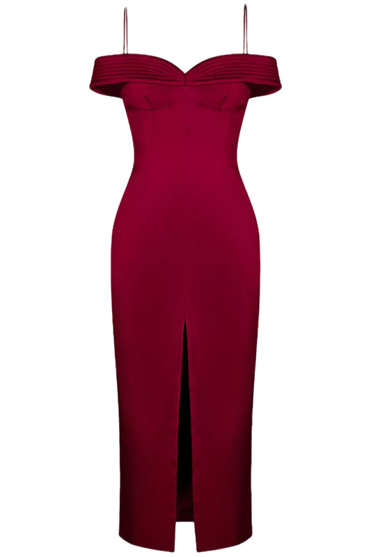 OFF SHOULDER SLEEVELESS MIDI DRESS