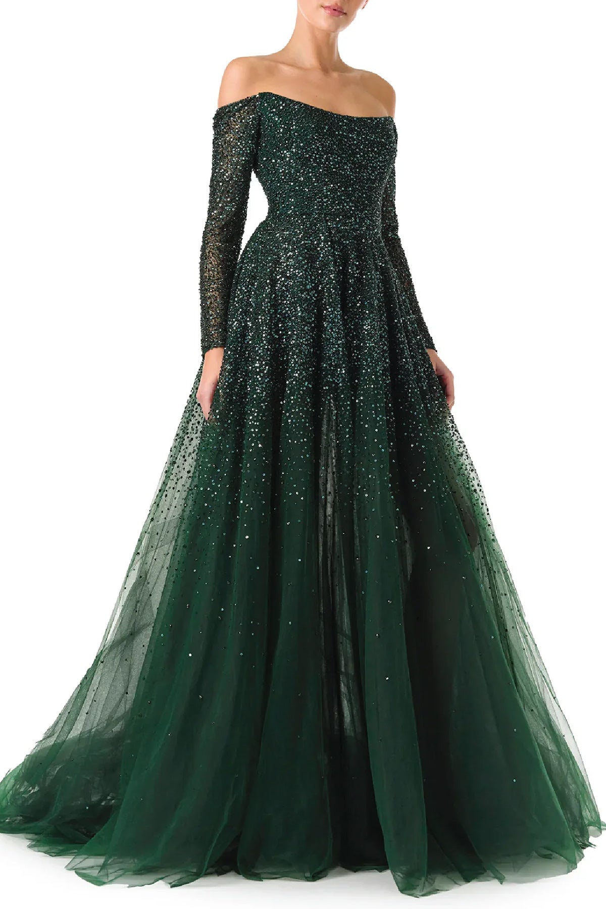 OFF THE SHOULD EREMBROIDERED BALL GOWN