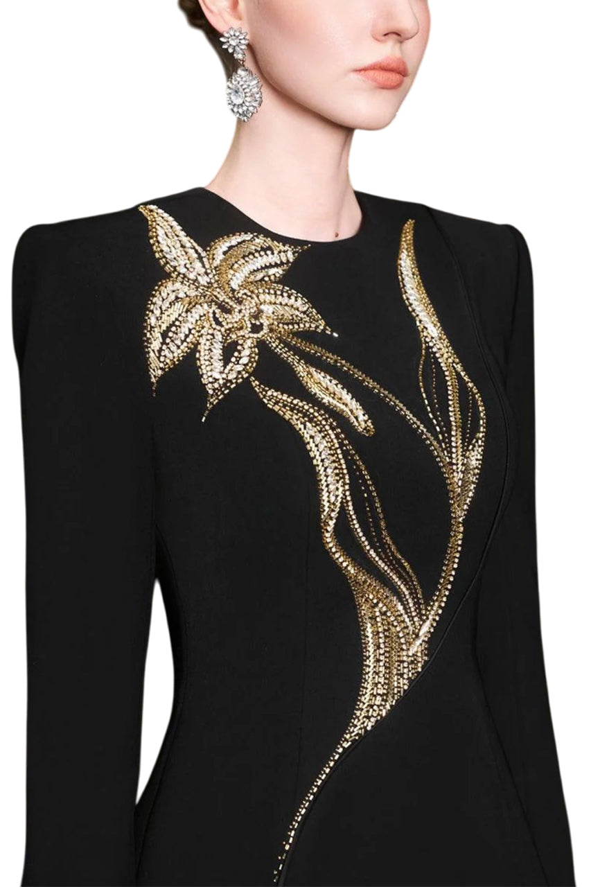 ORCHID CRYSTAL-EMBELLISHED FLOOR LENGTH DRESS