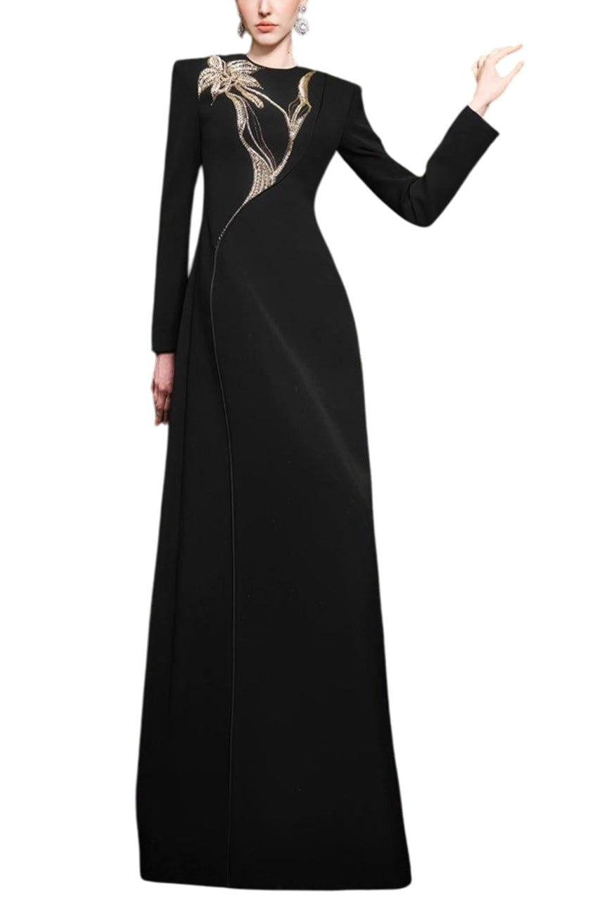 ORCHID CRYSTAL-EMBELLISHED FLOOR LENGTH DRESS