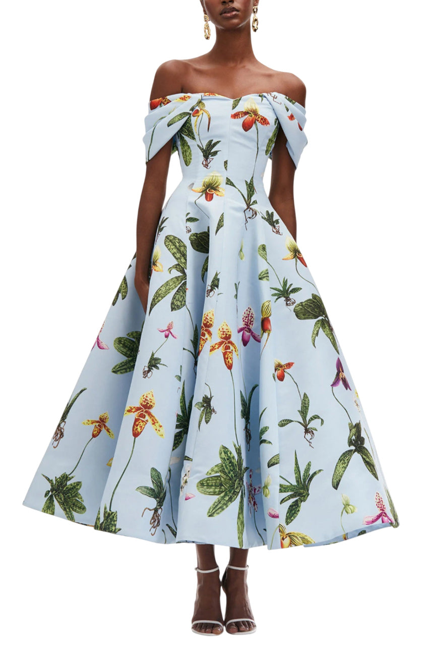 ORCHID OFF SHOULDER FAILLE GOWN