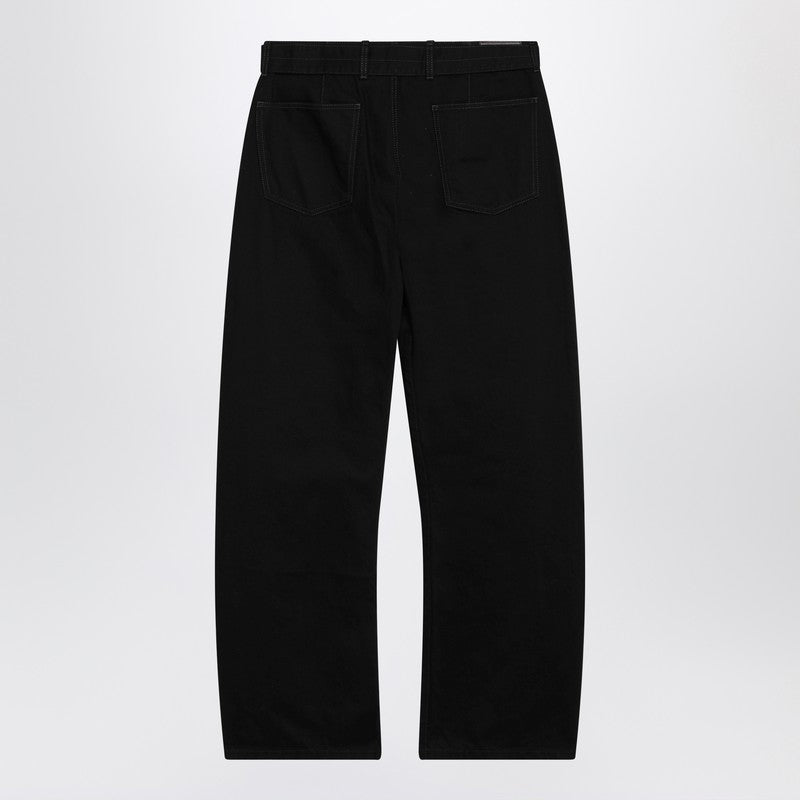 Black cotton trousers with belt