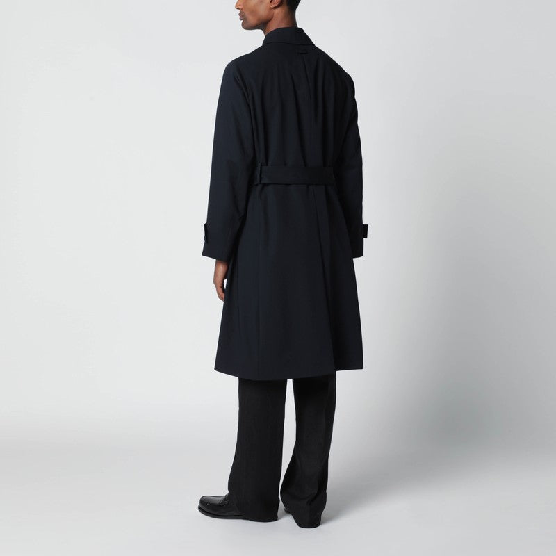 Blue single-breasted wool trench coat
