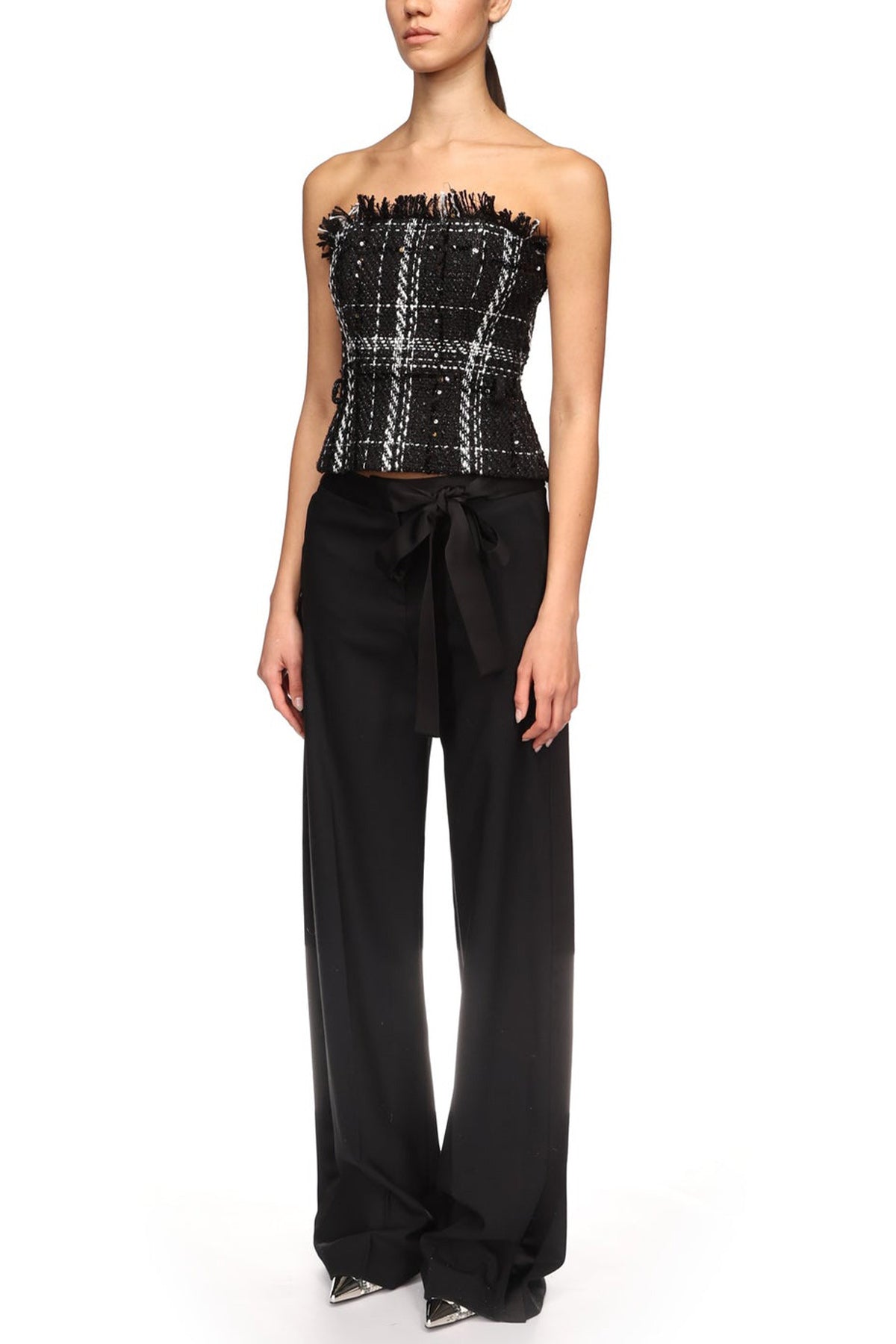 Wide Leg Trousers With Satin Bow Detail