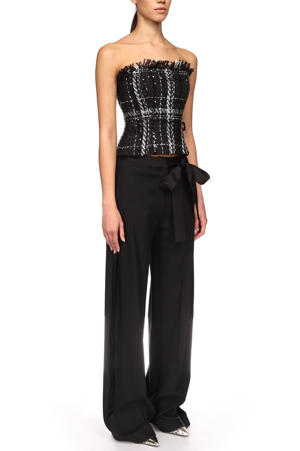 Wide Leg Trousers With Satin Bow Detail
