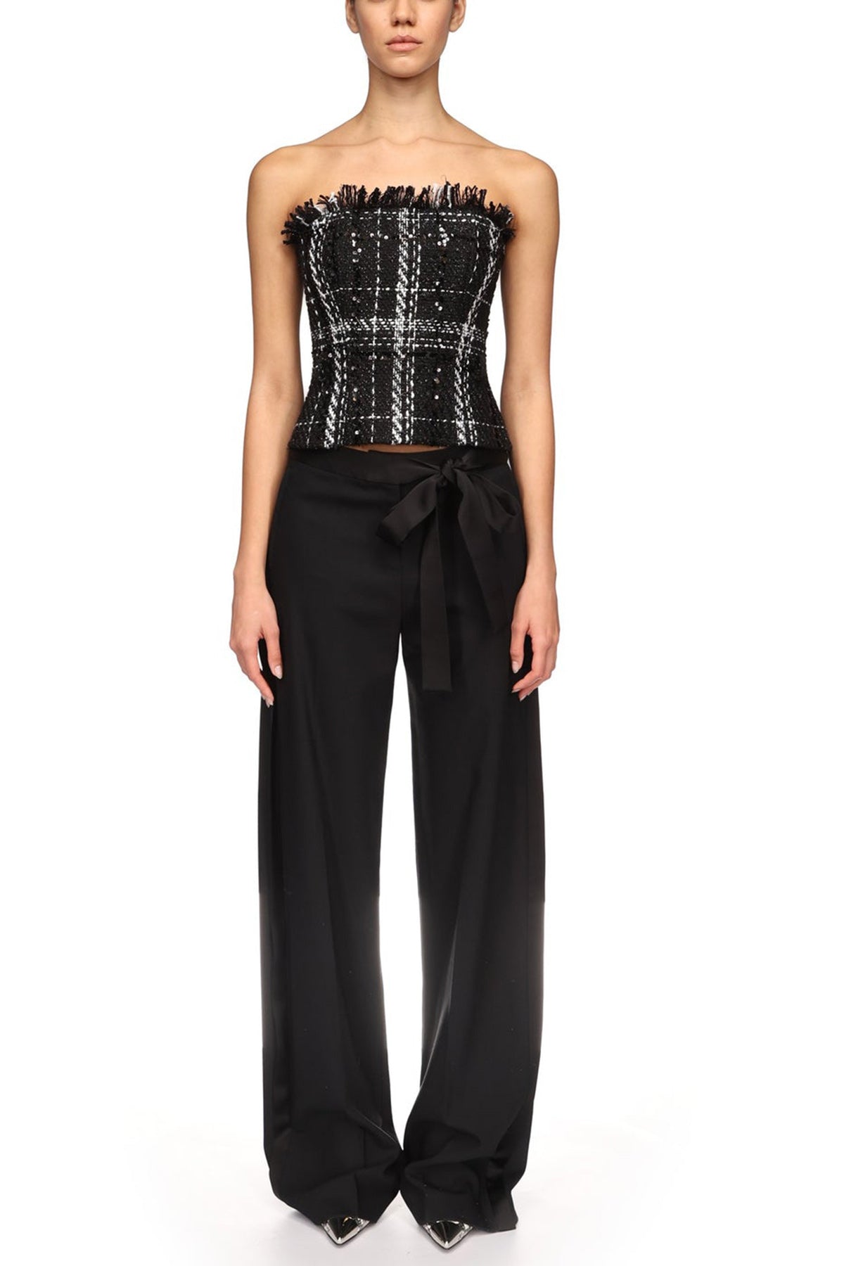 Wide Leg Trousers With Satin Bow Detail