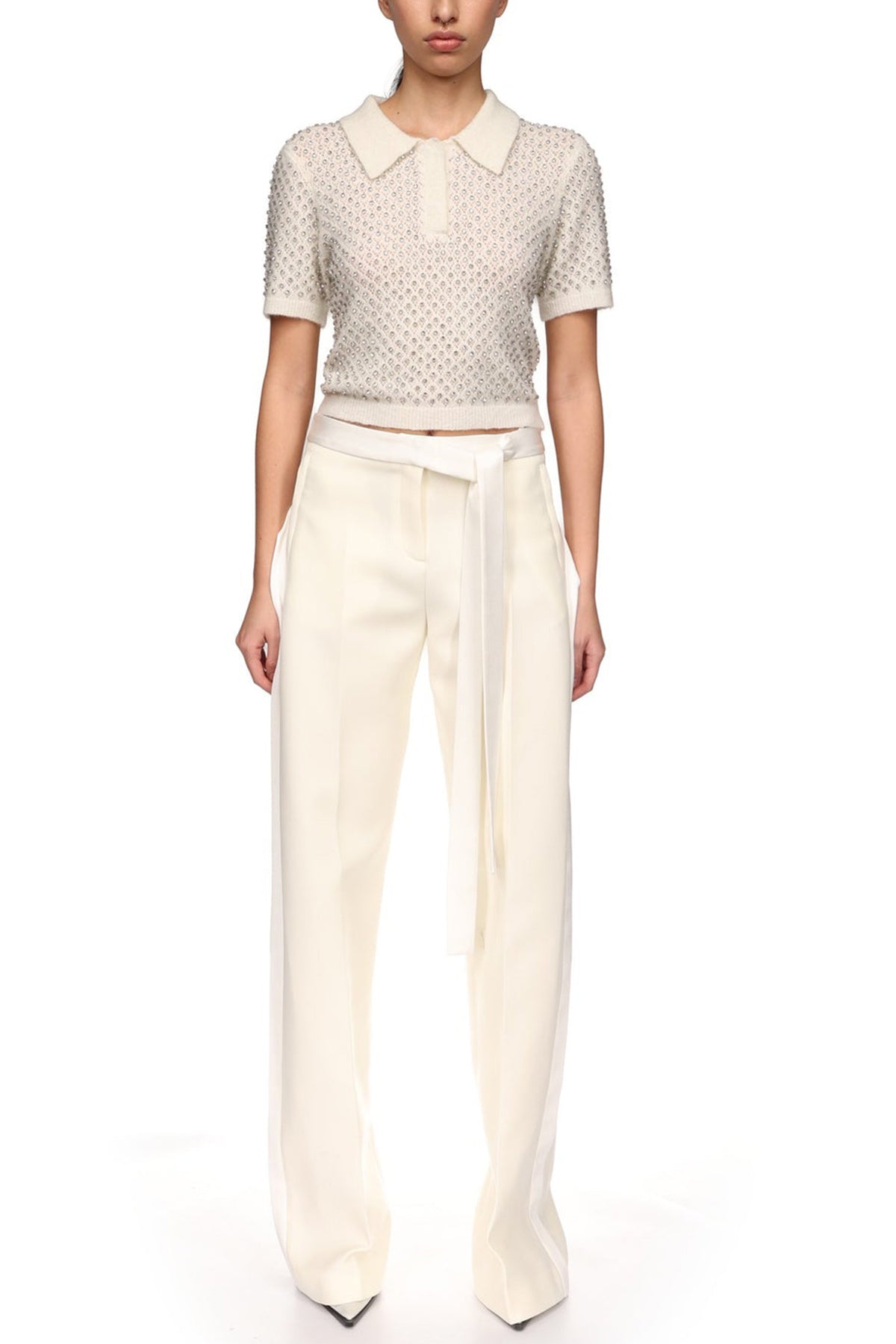 Wide Leg Trousers With Satin Bow Detail