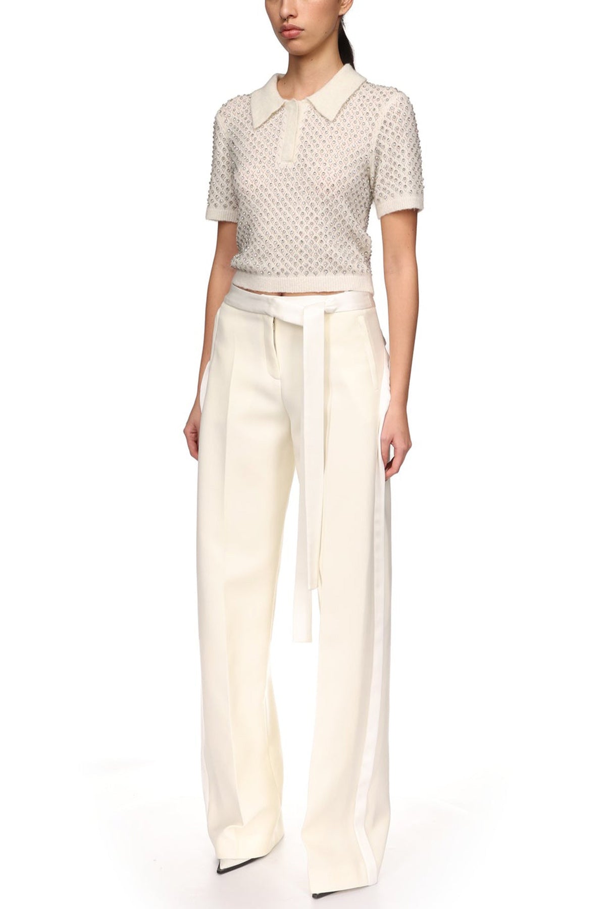 Wide Leg Trousers With Satin Bow Detail
